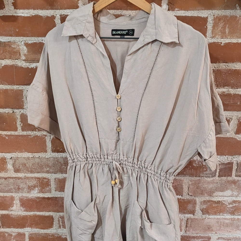 Blank NYC Light Tan Button-Up Romper